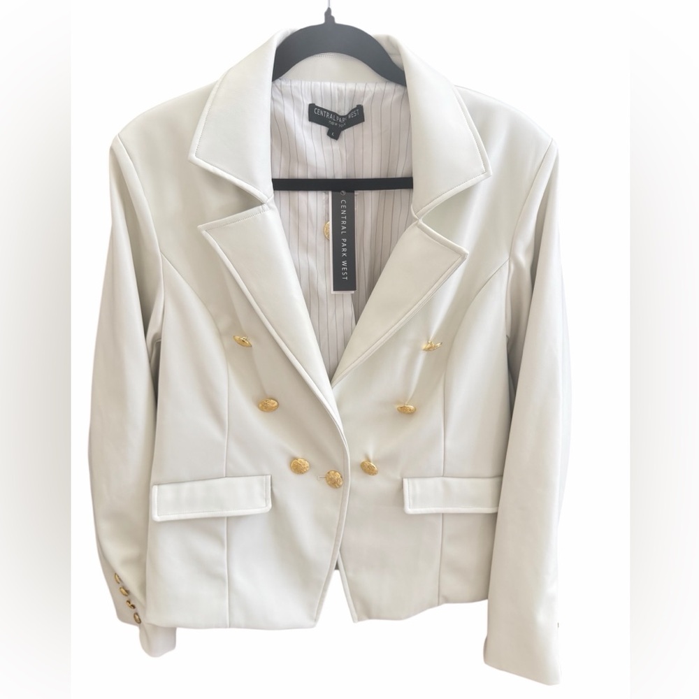 Central Park West Double Breasted Faux Leather Ivory Jacket Women's Size L NWT!